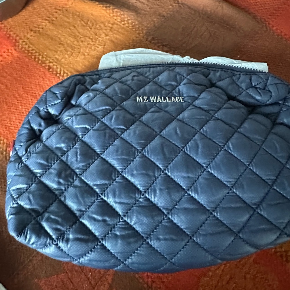 MZ Wallace Blue Quilted Cosmetic Bag with Diamond Pattern